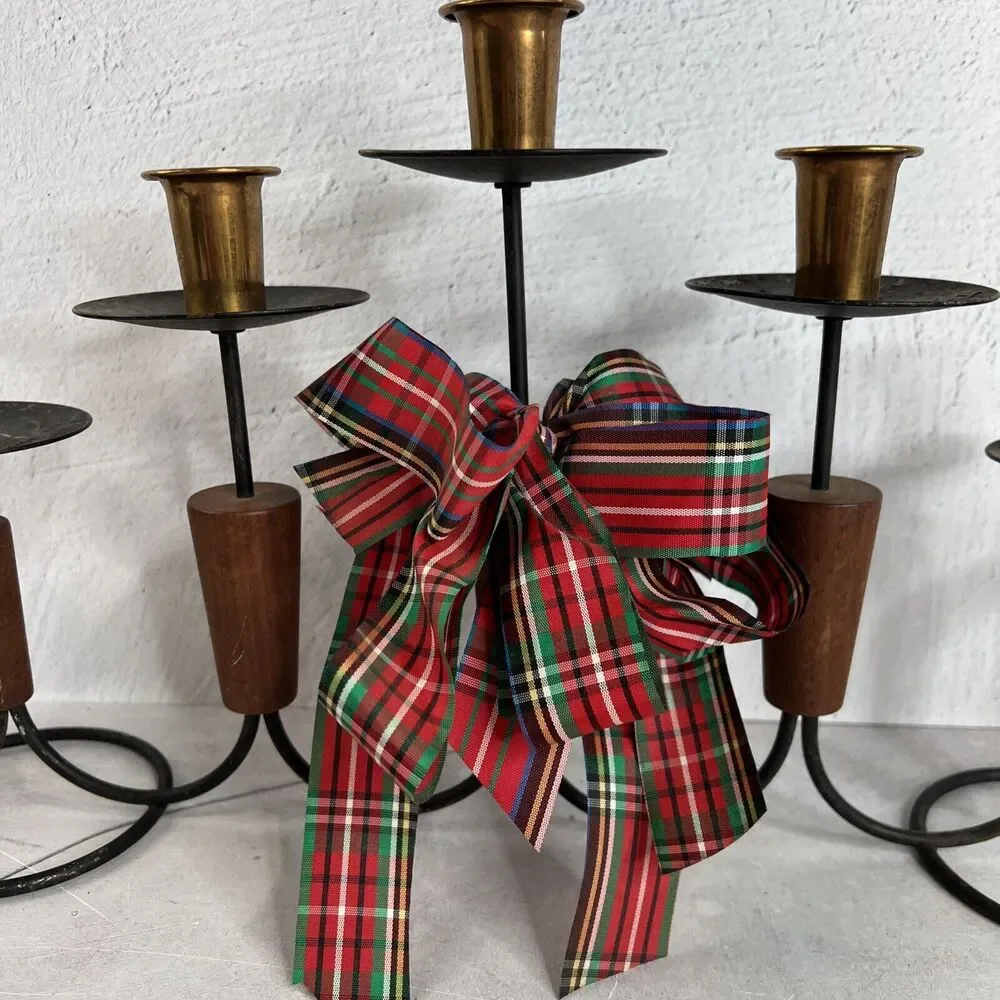 Vintage 70s MCM Candelabra‎ Holds 7 Candle Sticks Holiday Bow